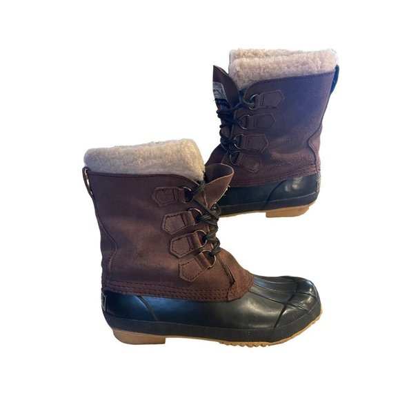 Genuine Duck Boots TM Wool Blend Insulated Mens Size 6 Brown Green Rain - Picture 1 of 10